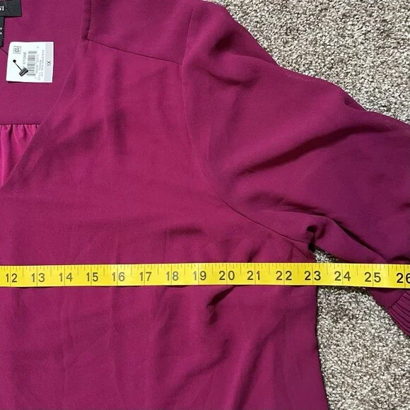 Alfani Women’s Top Blouse Plus Size 1X Lined V Neck Magenta Long Sleeves NWT - Picture 6 of 12